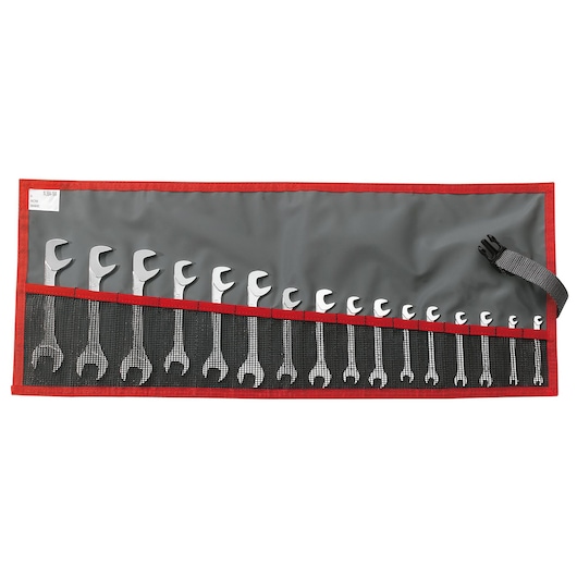 Midget double open-end wrench set, 16 pieces (3.2 to 17 mm), in pouch