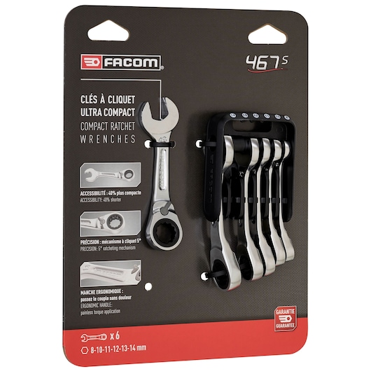 8 - 14mm Short Reversible Ratchet Wrench Set With Holder (6 pc.)