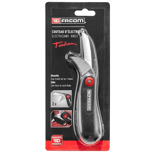 Twin-blade electricians knife, straight 65 mm and curved 35 mm