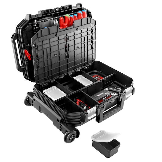 56-piece set of electricians tools with rolling case
Composition électricien de 56 outils dans valise à roulette