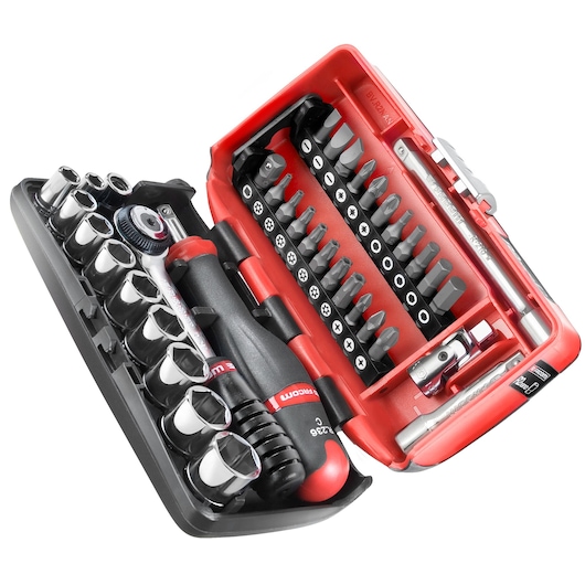 1/4" socket set, 38 pieces, NANO, performance round head ratchet