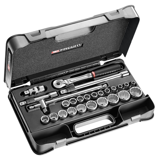 1/2" MBOX Pear-Head Ratchet With Push-Lock System Socket Set (26 pc)